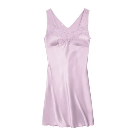 

kpoplk Nightgown Women Sleepwear Satin Nightgown Cowl Neck Full Slip Chemise Lingerie Loungewear(Purple)