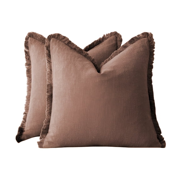 AUQ 2026 New 18" X 18" Brick Linen Pillow Covers Fringe Decorative Throw Pillow Covers (2 Count) for Sofa, Bed, Chair, Living Room, Office