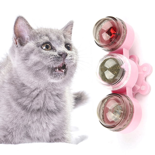 Catnip Wall Ball Toy: Rotatable Lighted Bell Cute Kitten Play Toy Cat Chew Toy