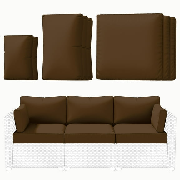 Kimunuk Outdoor Replacement Cushions for Patio Furniture, 4" Foam High-Density, 8-Piece Water-Resistant Outdoor Cushion for 3-Seat Sectional Patio Conversation Sets, Liner&Cover, Chocolate