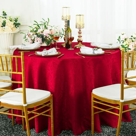

Wedding Linens Inc. 132 Round Damask Marquis Damask Jacquard Polyester Linen Tablecloth Table Covers with Seamless Design - Apple Red