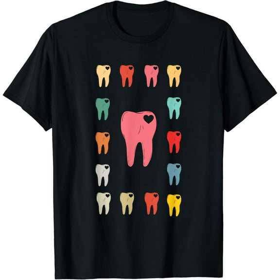 Tooth Heart Pattern Dental Assistant Hygienist Dentist Gift T-Shirt Black Small