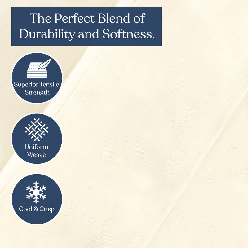Delara Organic Cotton Percale Queen Flat Sheet, 400 TC GOTS Certified, Smooth Moisture-Wicking Soft Breathable Bedding, Ivory 96"x105"