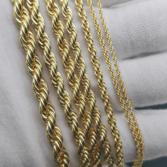 Gold Chain Necklace Collection - 10K Solid Yellow Gold Polished Rope Chain Necklaces for Women and Men, 5mm and 16"