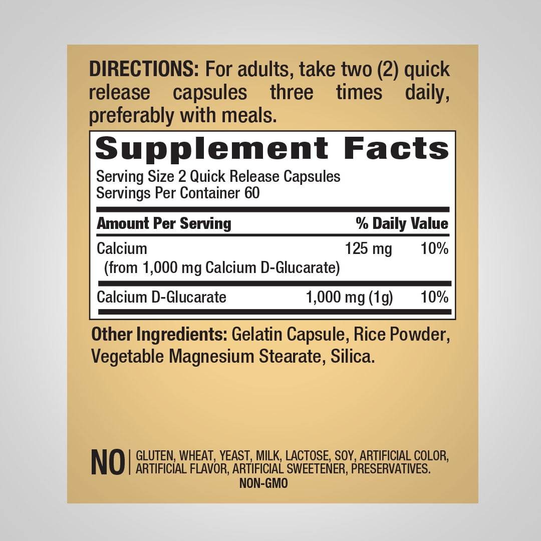 Calcium D-Glucarate 1000mg | 120 Quick Release Capsules | by Piping Rock