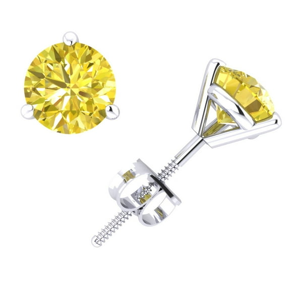 3/4Ct Round Yellow Diamond Martini Stud Earrings 14Kt White Gold 3Prong Set SI2