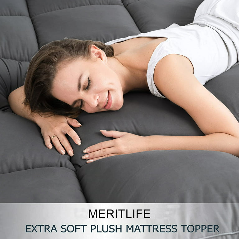 MERITLIFE Extra Thick Queen Size Mattress Topper Pillow Top Mattress Cover  Quilted Fitted Mattress Protector Cotton Top 8-21 Deep Pocket Mattress Pad  ,Grey 