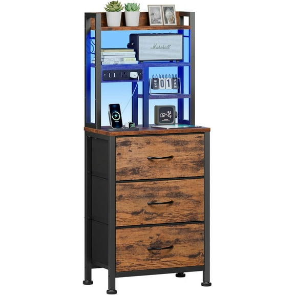 Corner Shelf Stand, 5-Tier Bookshelf with LED Lights & Steel Frame, Tall Storage Shelves for Living Room, Bedroom, Office, Multi-Purpose Display Bookcase