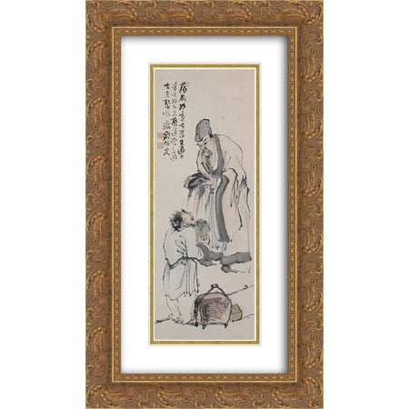 Tomioka Tessai 2x Matted 14x24 Gold Ornate Framed Art Print 'Scholar and Figure'