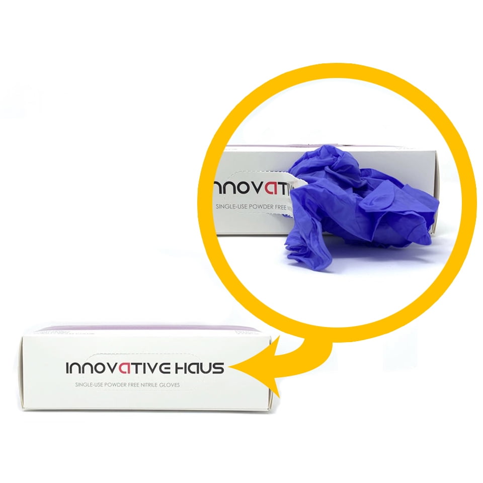 Small Innovative Haus NGSM Nitrile Gloves,Powder Free,Latex Free Gloves,Disposable Gloves,Gloves Disposable,Non Sterile,Food Gloves,Textured,Indigo Color,Box of 100