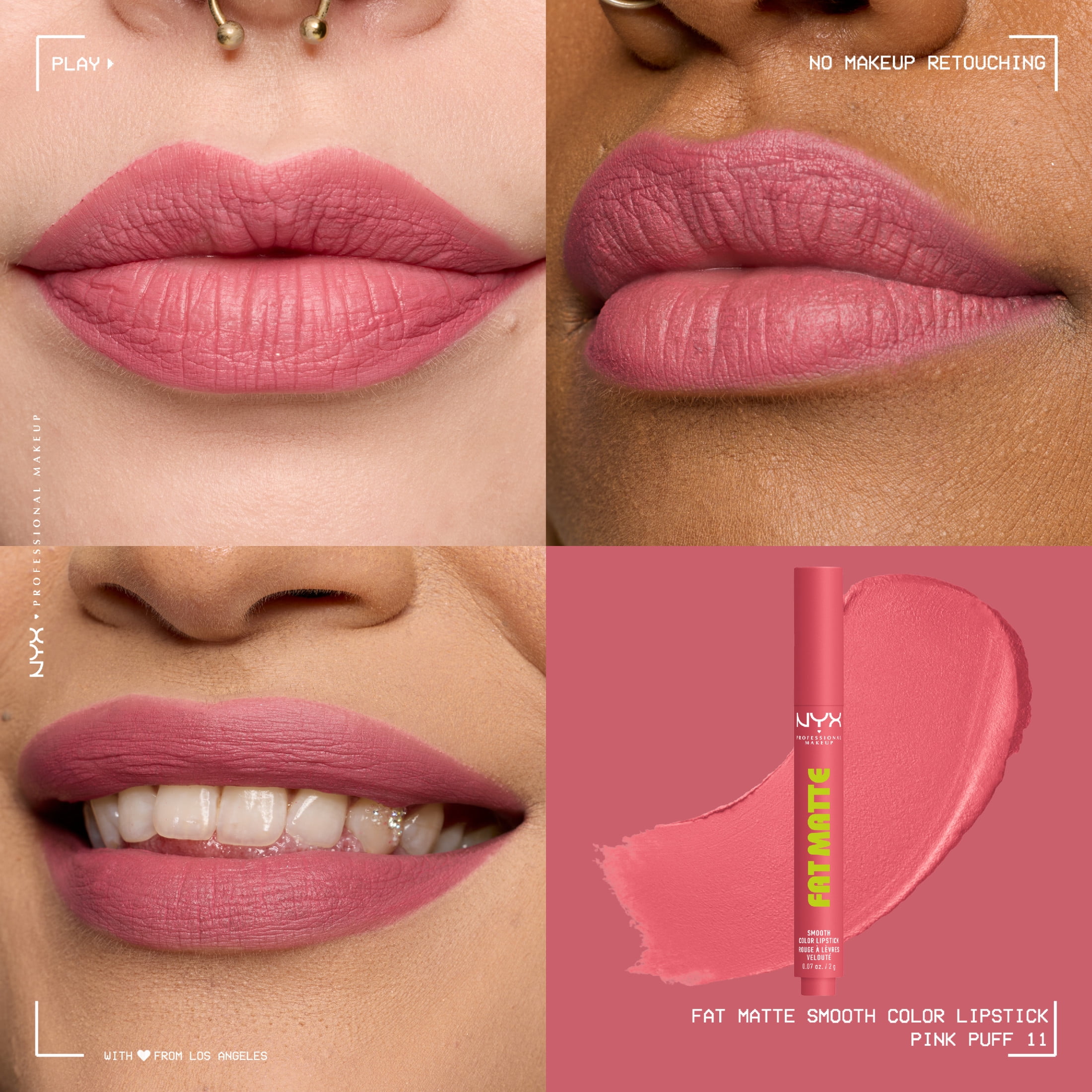 NYX Professional Makeup Fat Matte Lipstick, Smooth Color Long Lasting Lipstick, Pink Puff, 0.07 oz