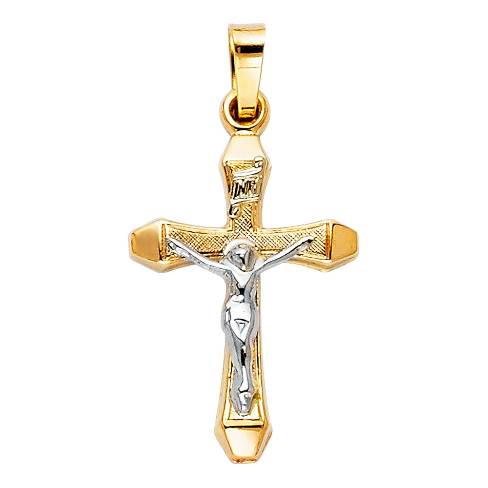 Details about  / 14k 3 Tone Gold Religious Jesus Cross Crucifix CZ SMALL Charm Pendant Free Chain