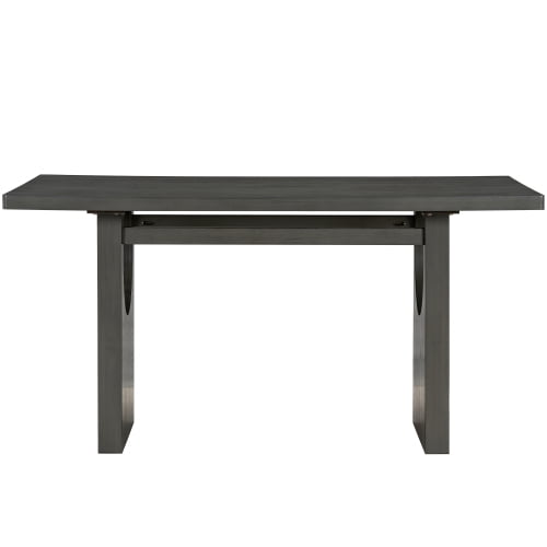 Harper & Bright Designs 7 Pieces Retro Dining Set for 6, Wood Rectangular Table with Designed Trestle Base and 6 Upholstered Chairs for Dining Room and Kitchen, Grey