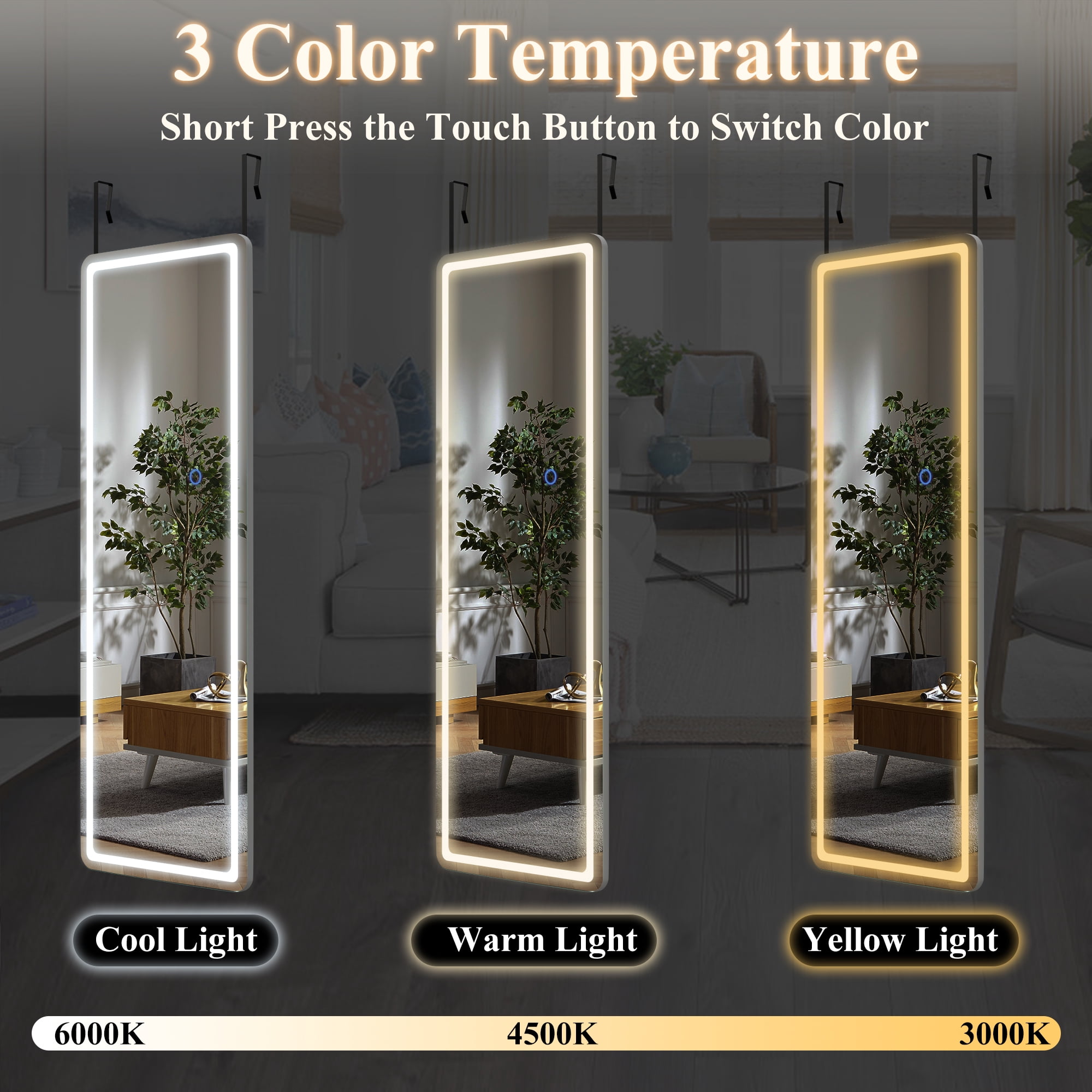 51"x18" Mordern Rectangle Hanging LED Mirror Door Mirror Vanity Mirror,White