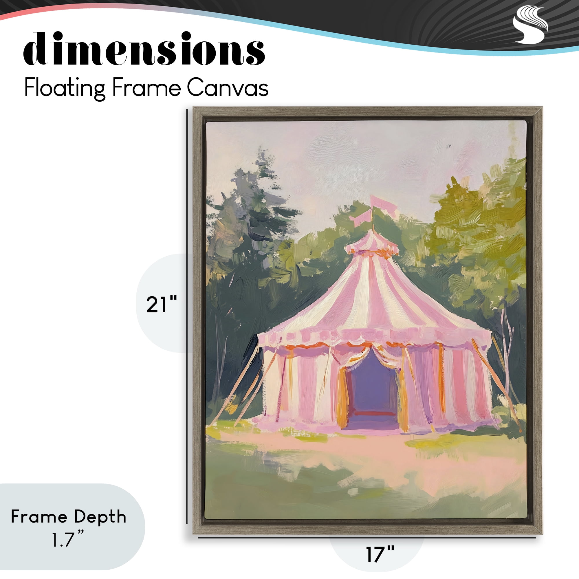 Stupell Industries Pink Circus Tent in Meadow Brown Framed Floater Canvas Wall Art, design by The Prints Vibe