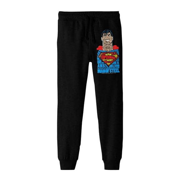 Superman Portrait Text Art Boy's Black Jogger Pants-Medium