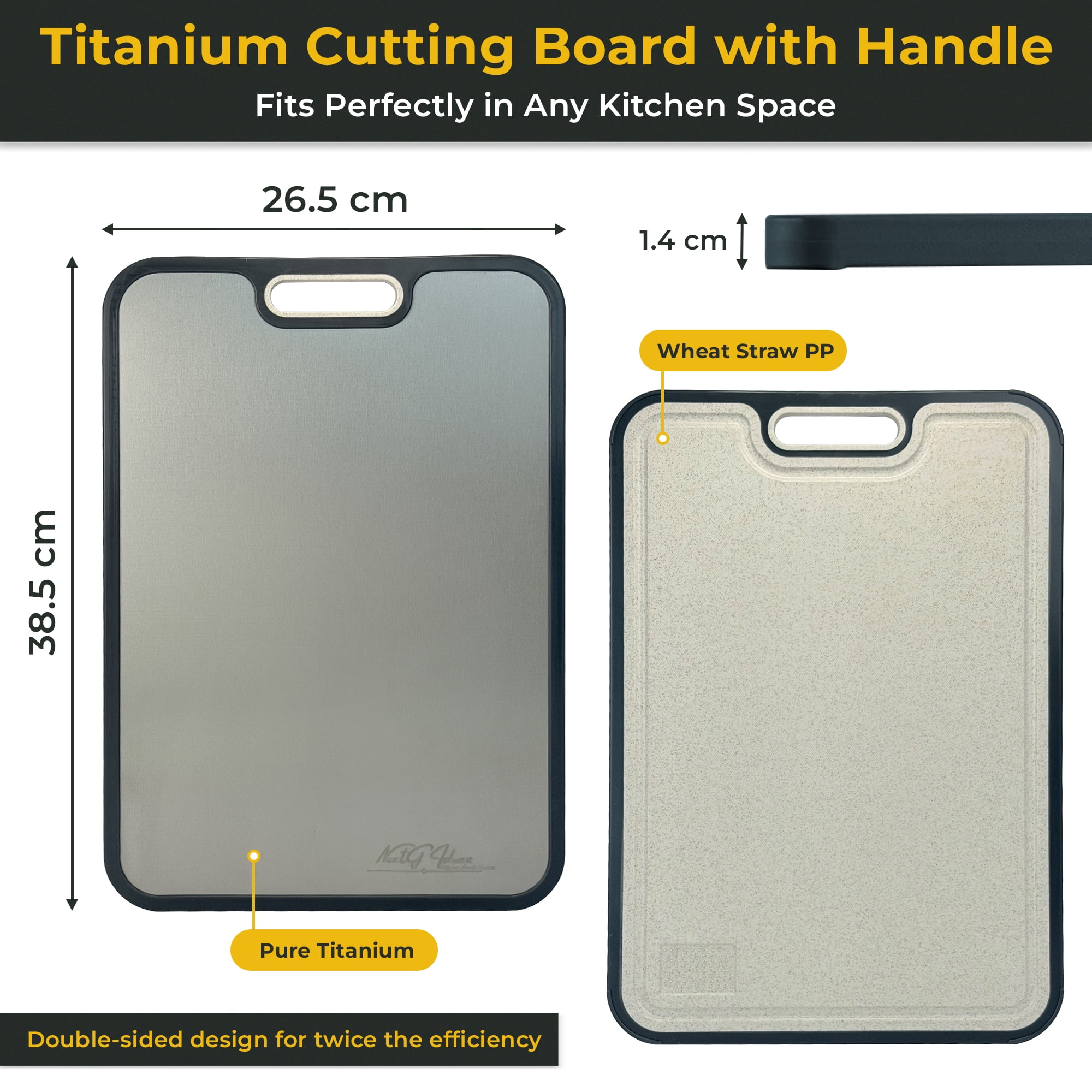 NextG Ideaz Double-Sided Cutting Board, 15x10in, Pure Titanium & Wheat Straw PP