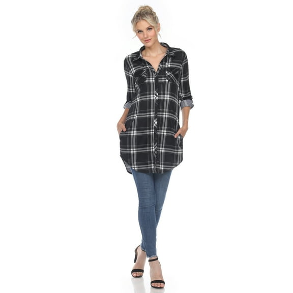 White Mark Women's Missy and Plus Size Plaid Printed Light-Weight Tunic Top