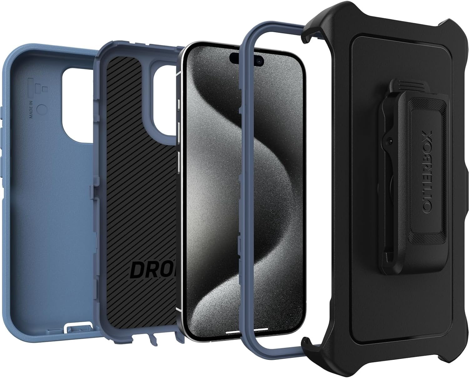 OtterBox iPhone 15 Pro Only - Defender Series Case - Baby Blue Jeans Blue - Screenless - Rugged & Durable - with Port Protection - Holster Clip Includes - Non-Retail Packaging