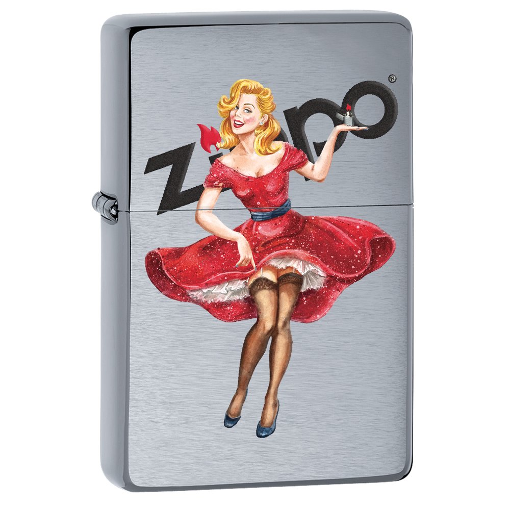 Zippo Lighter Dancing PinUp Girl Brushed Chrome 78618
