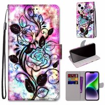 SaniMore for iPhone 14 6.1 "2022 PU Leather Case with Card Slots Detchable Lanyard Color Painting Luxury Pattern Flip Kickstand Shcokproof Wallet Case For iPhone 14 6.1 Inch 2022, Hollow Flower