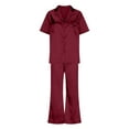 thumbnail image 4 of HaoXianJian Womens Pajamas s Silk Satin Pajamas Button Up Short Sleeve Pjs Loungewear Pjs with Pocket, 4 of 8