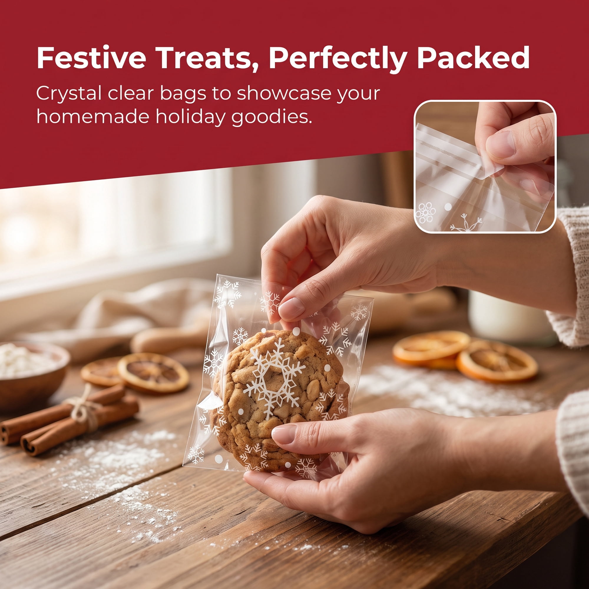 Unique Bargains 50Pcs Snowflake Square Treat Gift Bag for Cookies Clear 3.9" x 3.9"