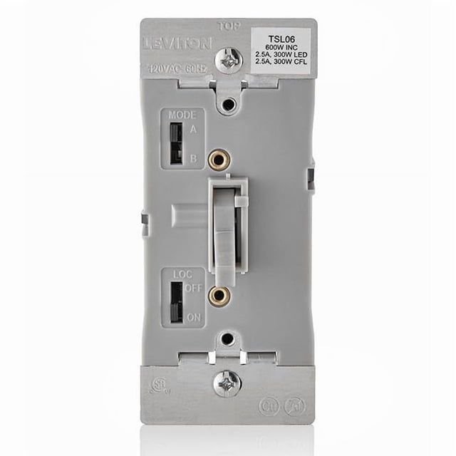 Interruptor de intensidad Leviton Toggle Slide TSL06-1LG para bombillas LED