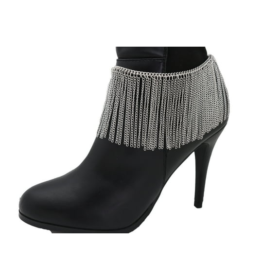 Women Silver Metal Chain Boot Bracelet Shoe Tassel Fringes Charm