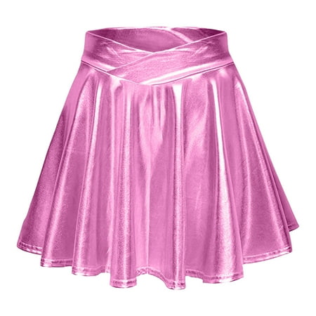 Women s Fashion High Waist Ballet Skirt Pleated Solid Color Short Lingerie Skirt Loose Skirt Metallic Leather Skirts for Women Skater Skirt Sparkly Shiny Flared Pleated A Line Mini Skort