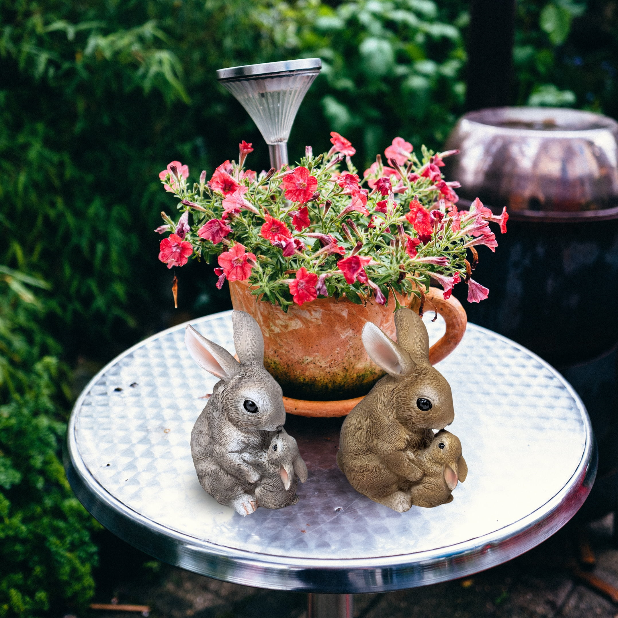 2-Piece Mom & Baby Rabbit Figurines – Adorable Bunny Statues, Resin Animal Sculptures for Home, Indoor & Garden Décor – Cute Easter, Farmhouse, Rustic, and Woodland Decorations