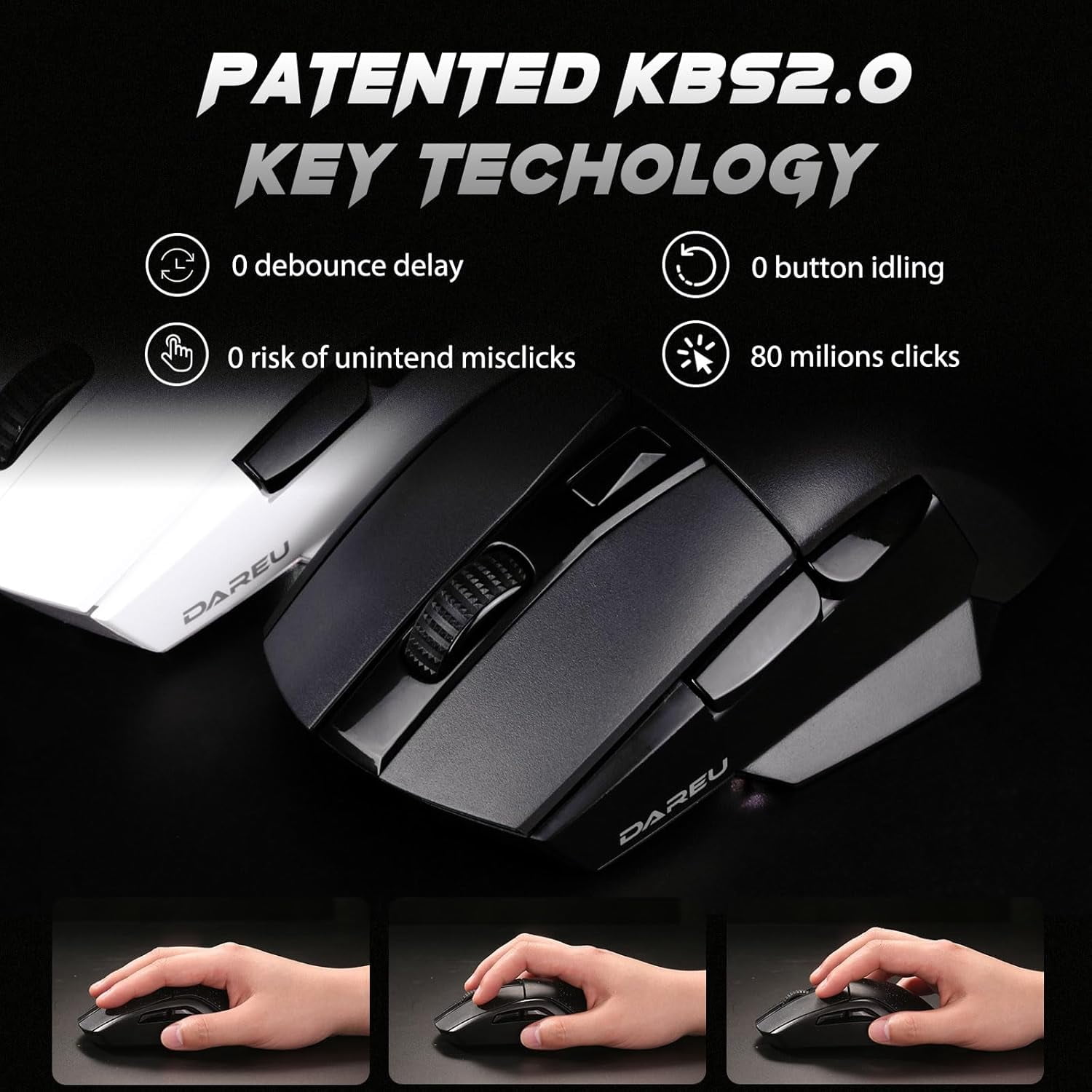 DAREU A955 Lightweight Wireless Gaming Mouse with RGB Charging Dock: Tri-Mode 2.4G/USB-C/BT Mouse Up to 12K DPI Optical Sensor -KBS II Buttons Fully Programmable- 120 Hr Battery