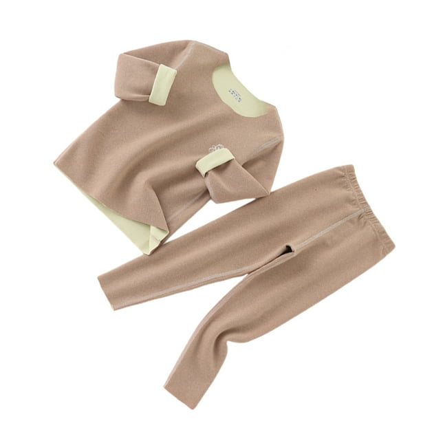 Jumpingount Ropa interior termica para ninos manga larga elastica cuello Otono Invierno oficina escuela exterior Tops calidos traje Pijama Marron 100cm Walmart en linea