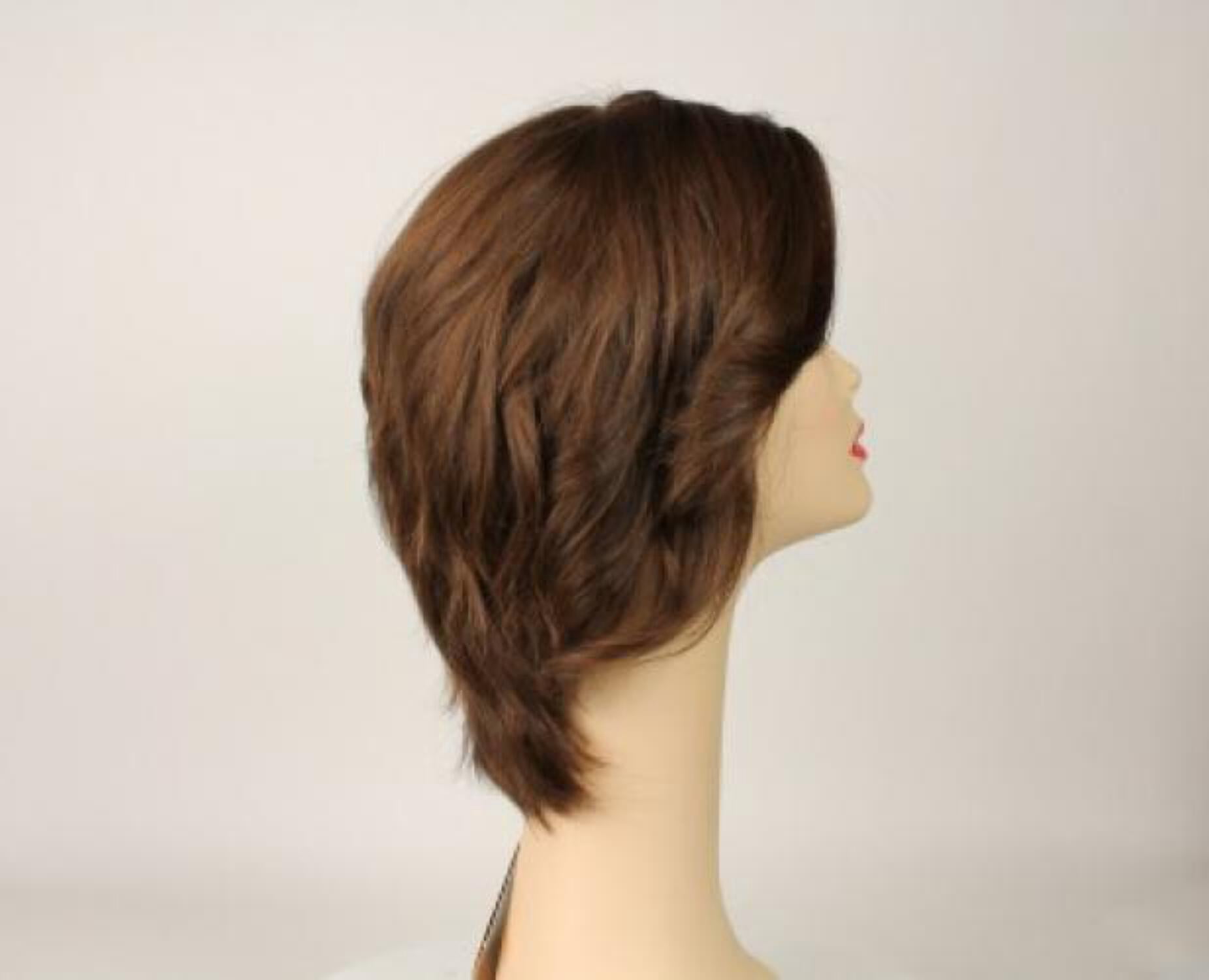 European Human Hair Freeda Wig Shlomit Brown With Reddish Highlights Skin Top Size L