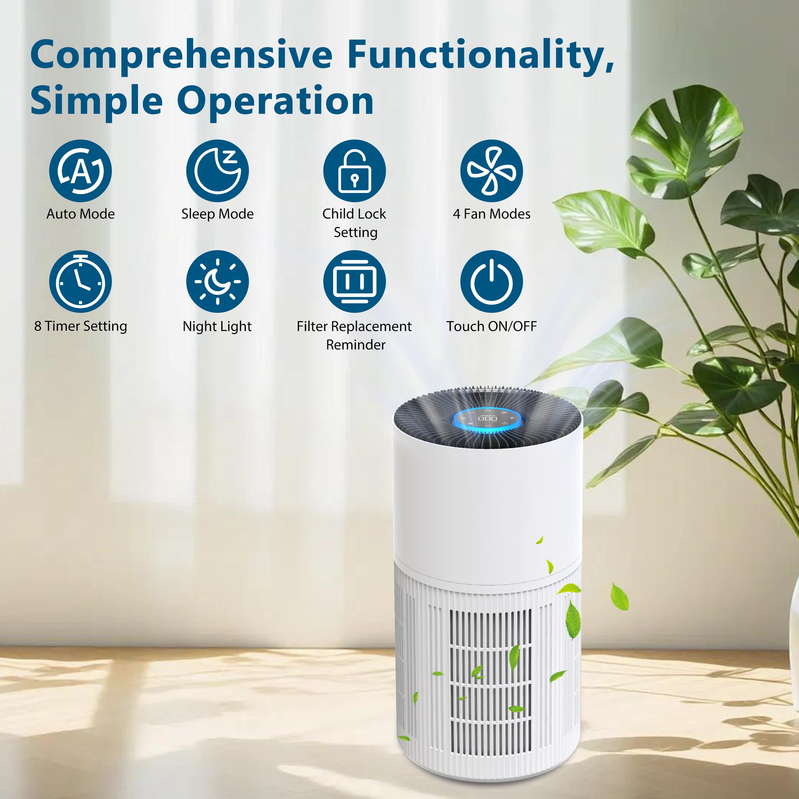 Cobectal H14 HEPA Air Purifier ZQA-6000A with Activated Carbon Filter for Smoke, Dust, Pollen, and Dander