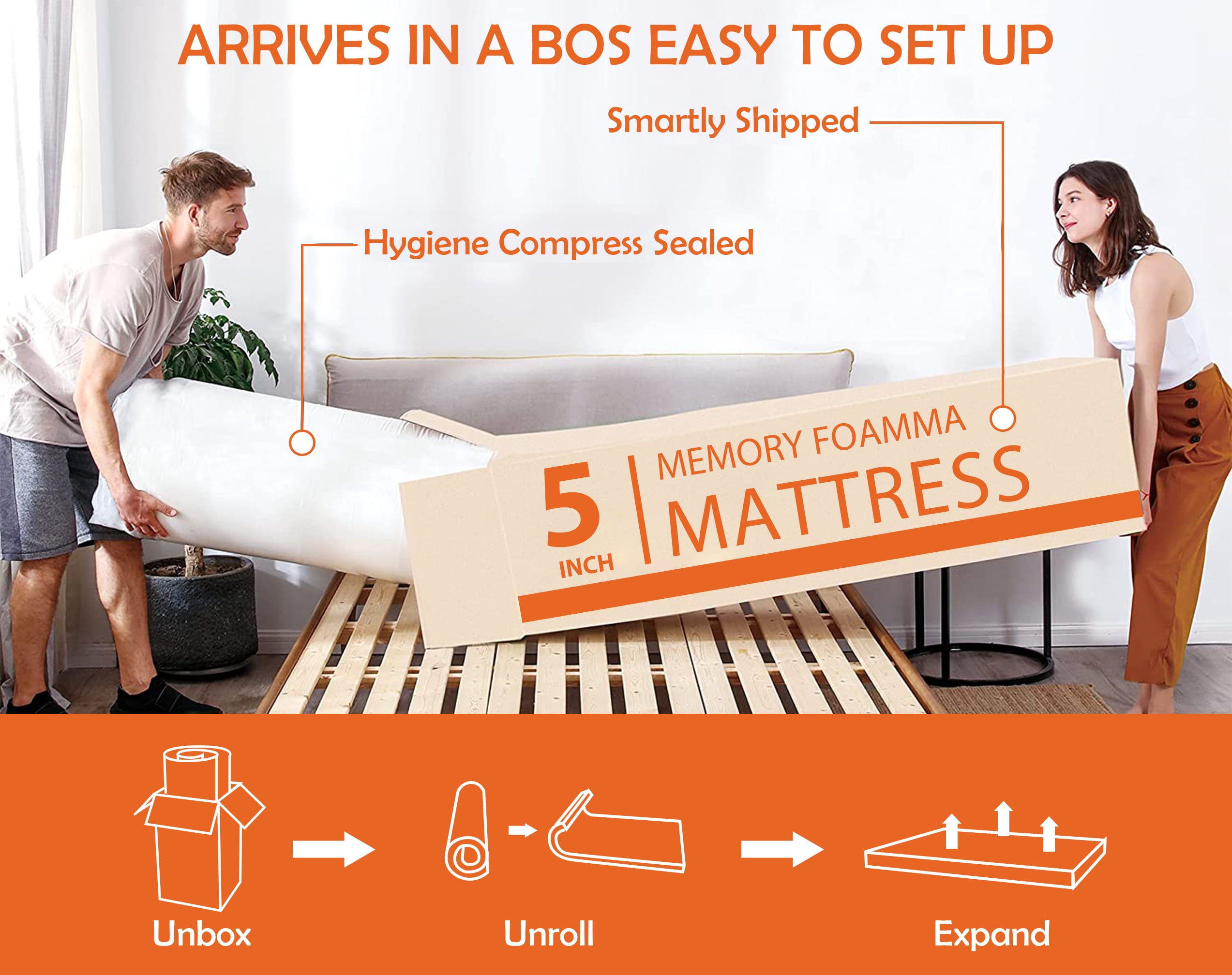 YRLLENSDAN 5 Inch Gel Memory Foam Mattress Medium Firm Mattresses Bed-in-a-Box, Twin XL
