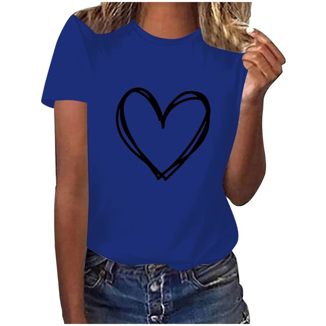 Diufon Hauts de la Saint-Valentin pour Femmes Tunique Décontractée à Manches Courtes Col Rond Chemisier Imprimé Graphique Mignon Tendance