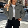 thumbnail image 6 of YanHoo Bomber Jackets Women Oversized Button Down Cropped Jacket Long Sleeve Fall Casual Outerwear, 6 of 8
