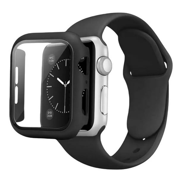 Correa para Apple Watch de Silicón + Case Protector de pantalla con Cristal Templado. Todas las series: 7, SE, 6, 5, 4, 3, 2, y 1 y tamaños: 41 mm y 45 mm Mamá Pulpo Silicón con case
