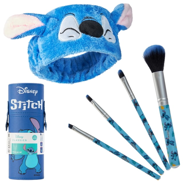 Set de brochas de maquillaje Disney Stitch Fluffy con diadema y funda