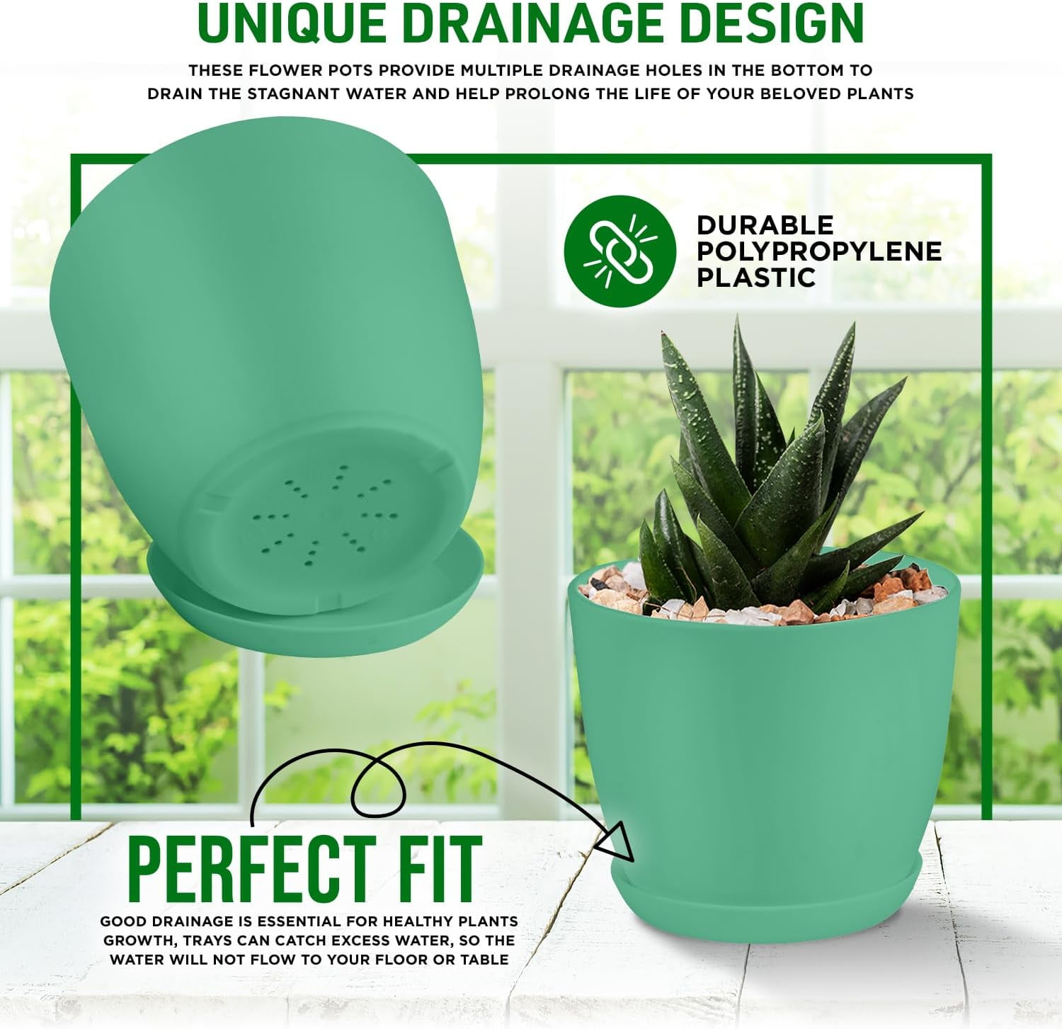 Lifemaster 20-Piece Mint Planter Pots with Drainage - Lightweight, Durable, Space-Saving Design for Indoor/Outdoor Use