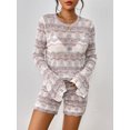 thumbnail image 2 of Arvbitana Women 2Pcs Knit Outfits Striped Patchwork Long Sleeve Sweater Knit Tops and Elastic Waist Shorts Sets Fall Casual Clothes Streetwear, 2 of 8