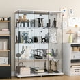 thumbnail image 4 of Hoccot 4-Shelf Living room Glass Display Cabinet with Mirrored Back, Solid Wood Wine Cabinet - White, 4 of 10