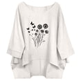 thumbnail image 3 of Fengqque Women Dandelion Print Top Boat Neck 3/4 Sleeve Oversized Loose Irregular High Low Hem Blouse White XL, 3 of 6