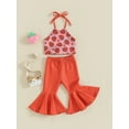 thumbnail image 5 of Musuos Baby Girls Fashion Summer Outfit, 0-3 Years Tie-up Halterneck Strawberry Print Vest with Flare Pants Toddler 2-piece Outfit, 5 of 9