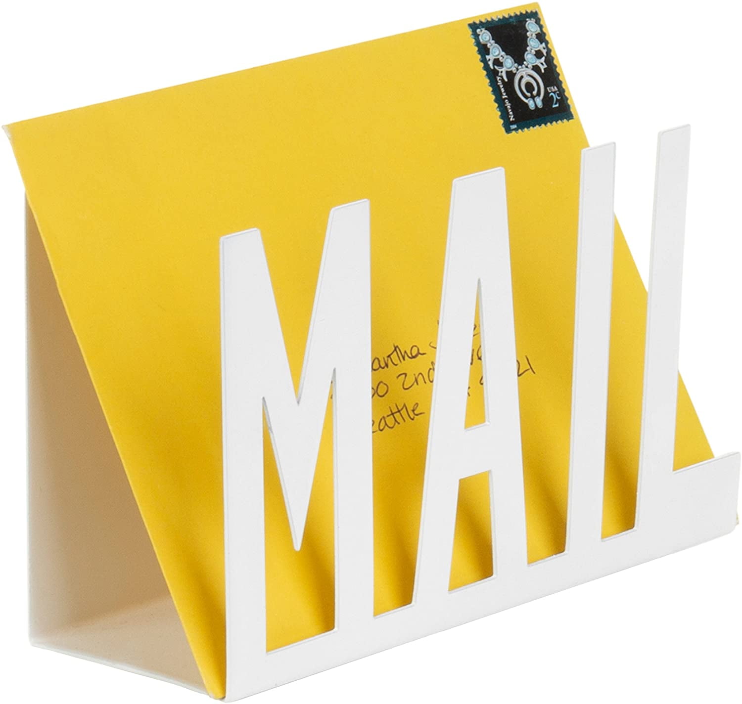 MyGift Brass Metal Mail Envelope Shaped Cutout Design Desktop Letter Holder 