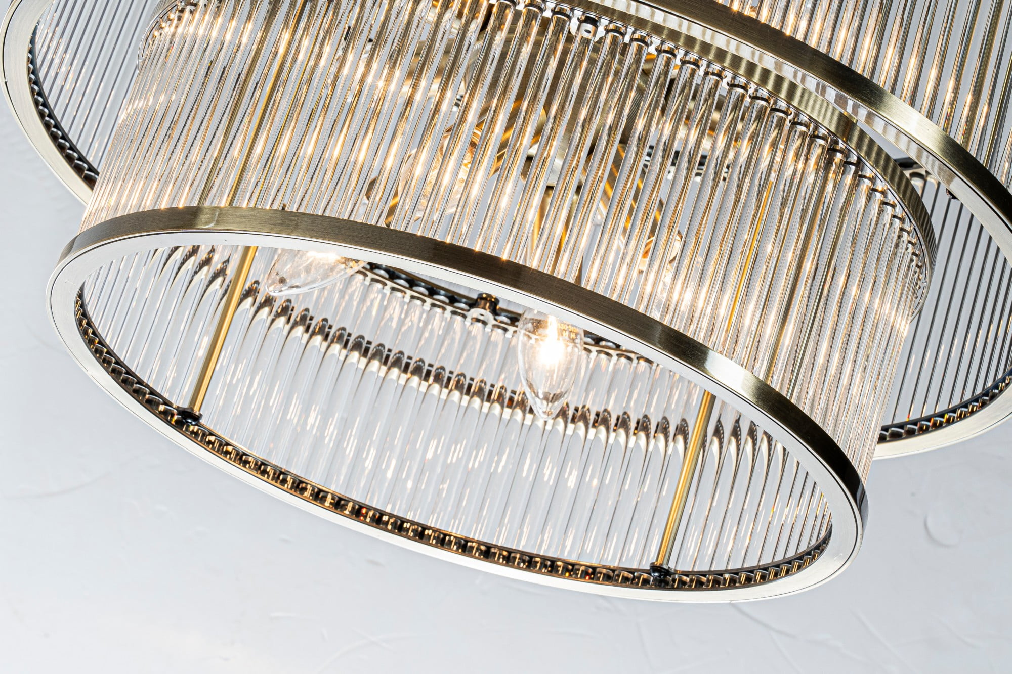 W21in Modern Glam 10-Light 2 Tiered Glass Drum Chandelier in Antique Bronze Contemporary Round Adjustable Hanging Light For Living Room Dining Room