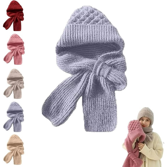 WYLQQ Winter Versatile Knitted Hooded Scarf for Women, Integrated Ear Protection Windproof Cap Scarf Hat