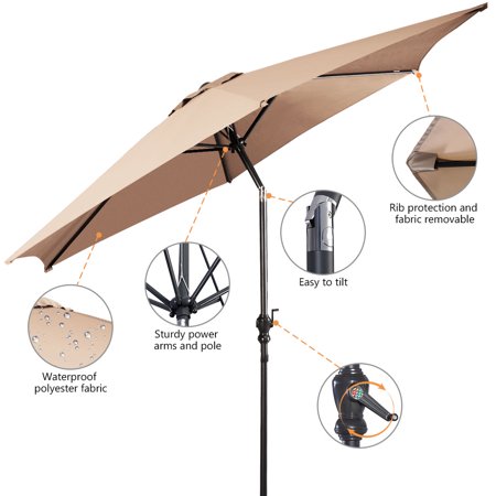 10ft Patio Umbrella 6 Ribs Market Steel Tilt W Crank Outdoor Garden Beige Walmart Canada