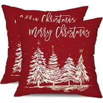 Christmas Pillow Covers 18x18 Inch Set of 2 White Christmas Tree Merry Christmas Decorative Red Throw Pillows Winter Christmas Decor for Home Couch ST-007A18